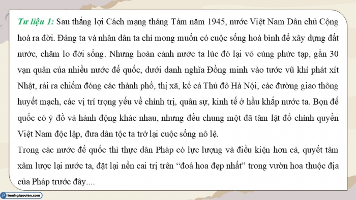 Giáo án điện tử Lịch sử 12 cánh diều Bài 7: Cuộc kháng chiến chống thực dân Pháp (1945 - 1954)