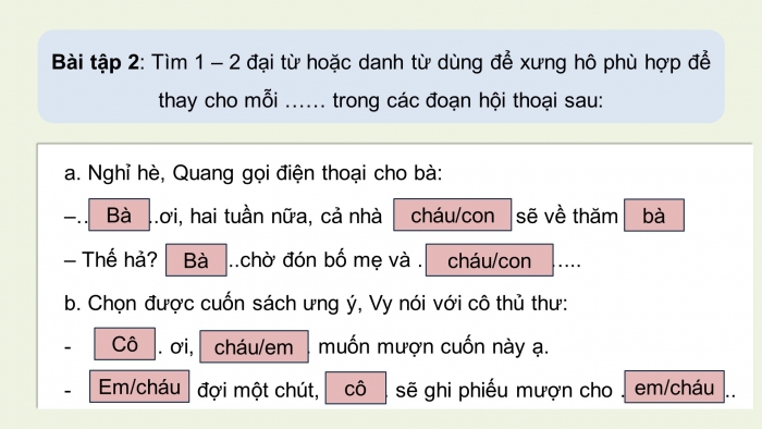 Giáo án điện tử Tiếng Việt 5 chân trời Bài 5: Luyện tập về đại từ