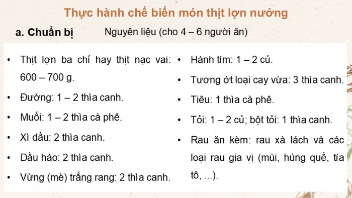 Giáo án điện tử Công nghệ 9 Chế biến thực phẩm Cánh diều Bài 7: Chế biến thực phẩm có sử dụng nhiệt (P2)