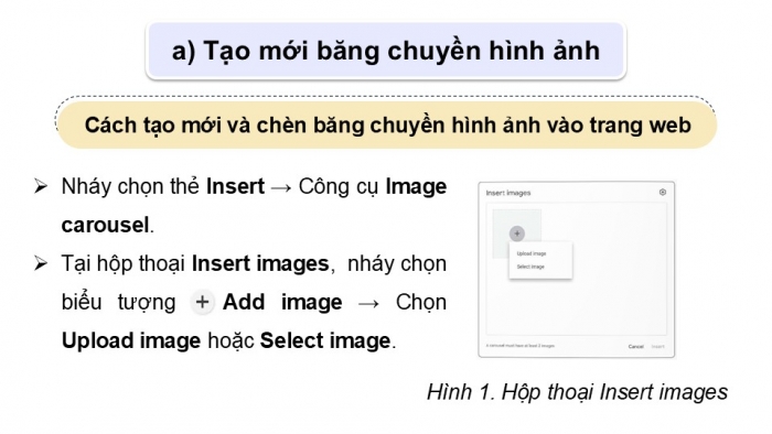 Giáo án điện tử Tin học ứng dụng 12 chân trời Bài E5: Nhúng mã và tạo băng chuyền hình ảnh