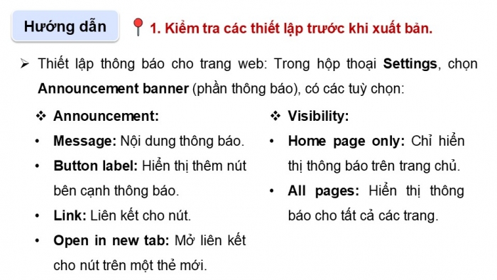 Giáo án điện tử Tin học ứng dụng 12 chân trời Bài E8: Hoàn thiện và xuất bản trang web