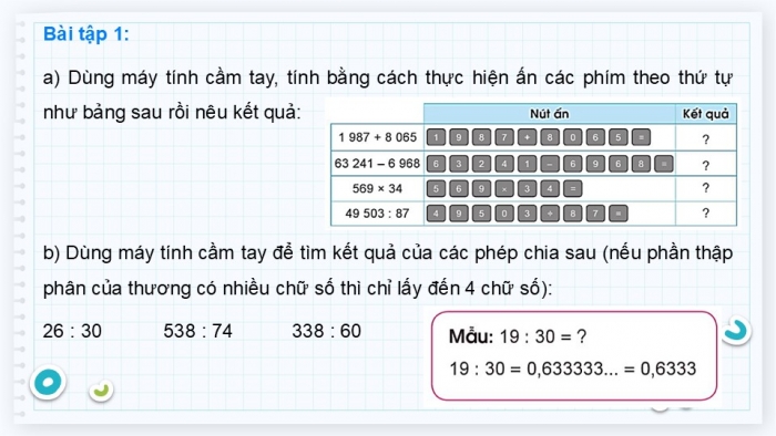 Giáo án điện tử Toán 5 cánh diều Bài 44: Sử dụng máy tính cầm tay