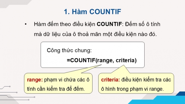 Giáo án điện tử Tin học 9 kết nối Bài 10a: Sử dụng hàm COUNTIF