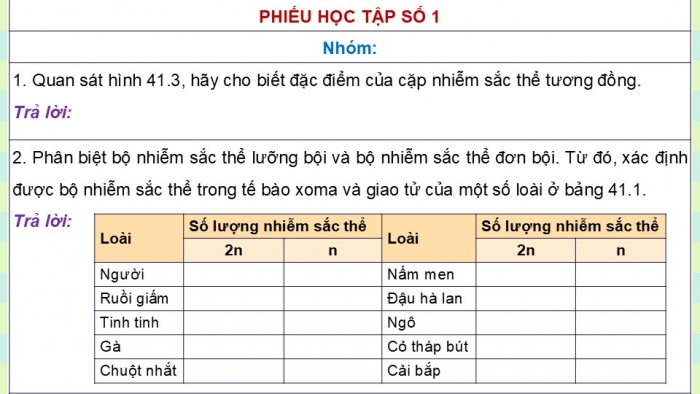 Giáo án điện tử KHTN 9 chân trời - Phân môn Sinh học Bài 41: Cấu trúc nhiễm sắc thể và đột biến nhiễm sắc thể