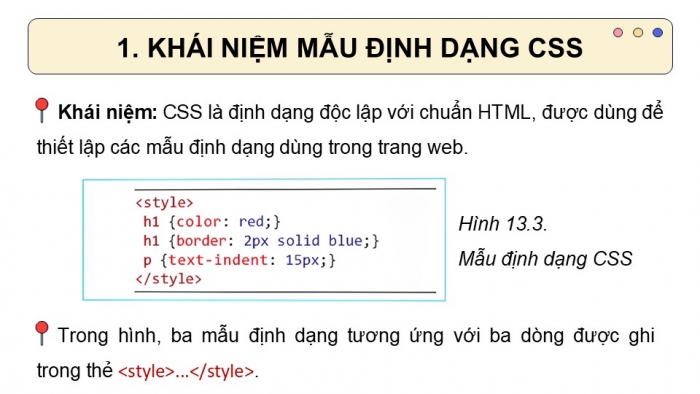 Giáo án điện tử Khoa học máy tính 12 kết nối Bài 13: Khái niệm, vai trò của CSS