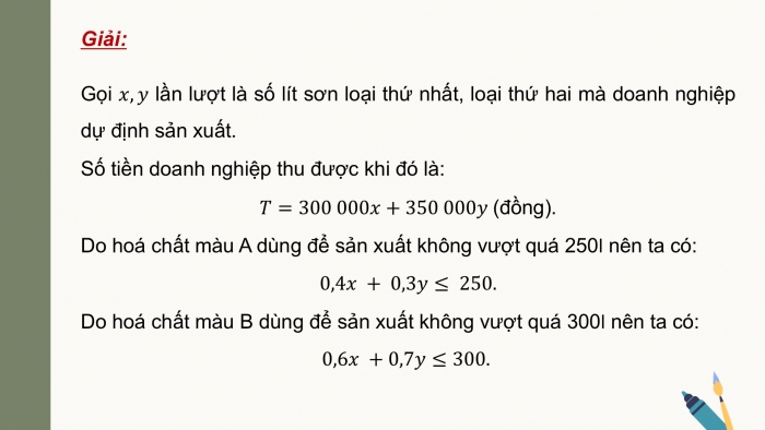 Giáo án điện tử chuyên đề Toán 12 cánh diều Bài 1: Vận dụng hệ bất phương trình bậc nhất để giải quyết một số bài toán quy hoạch tuyến tính