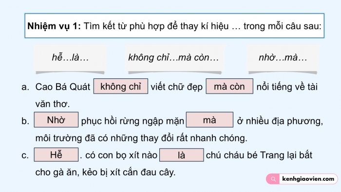 Giáo án điện tử Tiếng Việt 5 cánh diều Bài 9: Kết từ (tiếp theo)