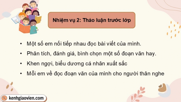 Giáo án điện tử Tiếng Việt 5 cánh diều Bài 6: Luyện tập viết đoạn văn thể hiện tình cảm, cảm xúc (Tìm ý, sắp xếp ý)