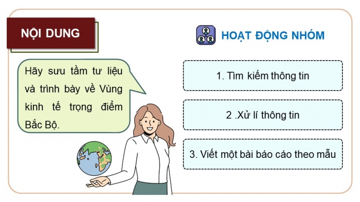 Giáo án điện tử Địa lí 9 chân trời Bài 12: Thực hành Sưu tầm tư liệu và trình bày về vùng kinh tế trọng điểm Bắc Bộ