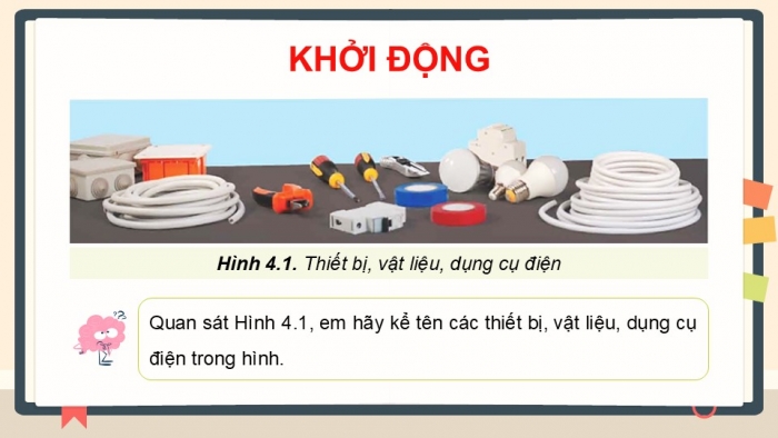 Giáo án điện tử Công nghệ 9 Lắp đặt mạng điện trong nhà Chân trời Chủ đề 4: Thiết bị, vật liệu, dụng cụ dùng cho lắp đặt mạng điện trong nhà