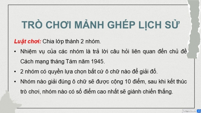 Giáo án điện tử Lịch sử 9 chân trời Bài 8: Cách mạng tháng Tám năm 1945