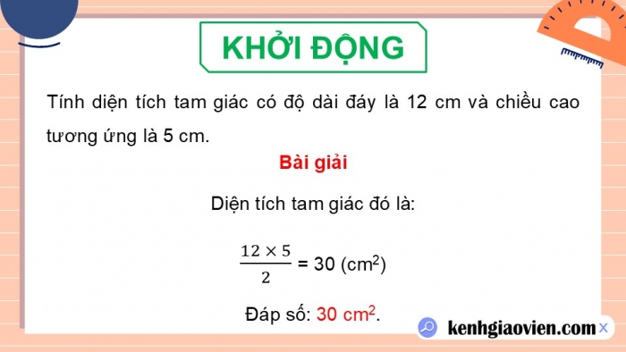 Giáo án PPT dạy thêm Toán 5 Chân trời bài 44: Diện tích hình tam giác