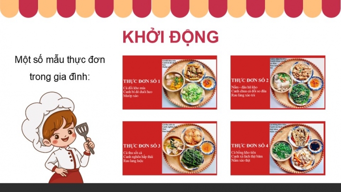 Giáo án điện tử Công nghệ 9 Chế biến thực phẩm Kết nối Bài 5: Dự án Tính toán chi phí bữa ăn theo thực đơn