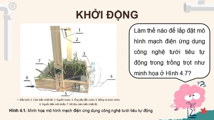 Giáo án điện tử Công nghệ 9 Nông nghiệp 4.0 Chân trời Chủ đề 4: Thực hành lắp đặt mạch điện ứng dụng công nghệ tưới tiêu tự động trong trồng trọt