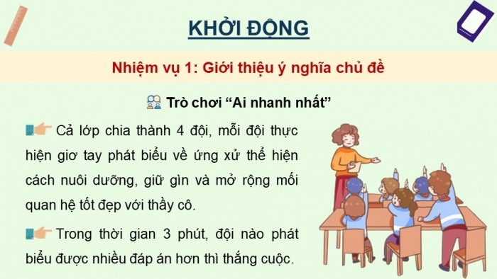 Giáo án điện tử Hoạt động trải nghiệm 12 chân trời bản 2 Chủ đề 3: Phát triển các mối quan hệ với thầy cô, bạn bè (P1)