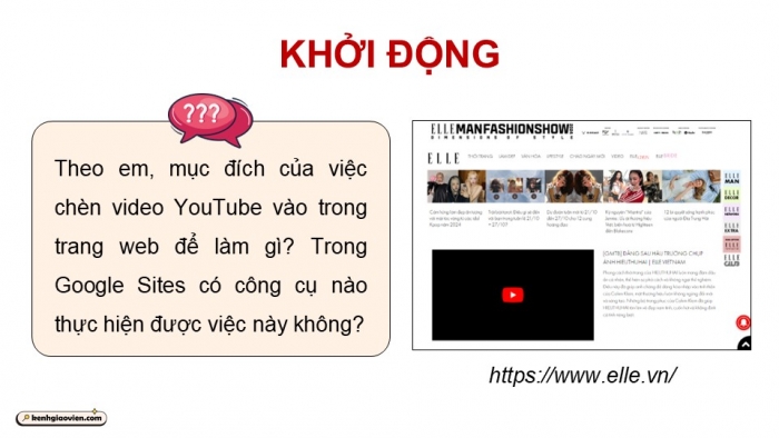 Giáo án điện tử Tin học ứng dụng 12 chân trời Bài E6: Chèn YouTube, Calendar, Drive và Collapsible group