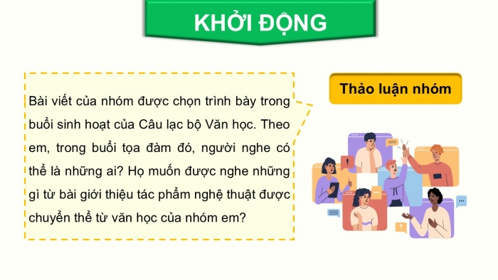 Giáo án điện tử chuyên đề Ngữ văn 12 chân trời CĐ 2 Phần 3: Yêu cầu và cách thức thuyết trình giới thiệu tác phẩm nghệ thuật được chuyển thể từ văn học