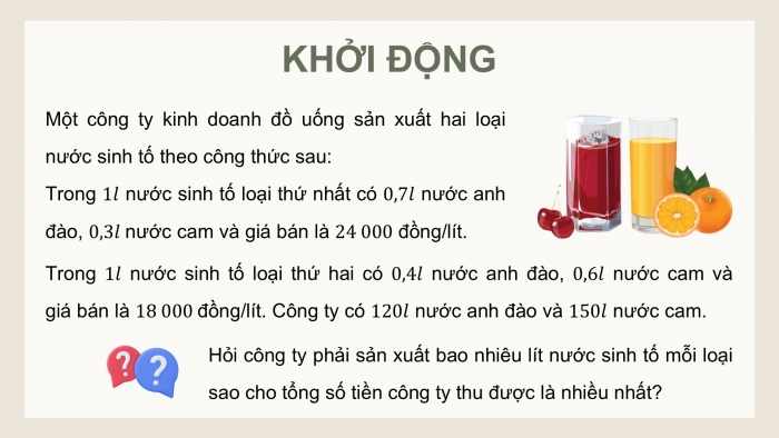 Giáo án điện tử chuyên đề Toán 12 cánh diều Bài 1: Vận dụng hệ bất phương trình bậc nhất để giải quyết một số bài toán quy hoạch tuyến tính