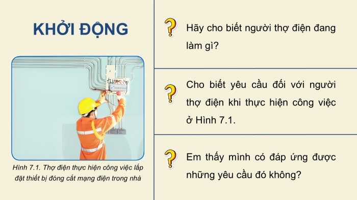 Giáo án điện tử Công nghệ 9 Lắp đặt mạng điện trong nhà Kết nối Bài 7: Một số ngành nghề liên quan đến lắp đặt mạng điện trong nhà