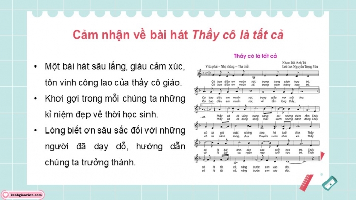 Giáo án điện tử Âm nhạc 9 kết nối Tiết 10: Hát Bài hát Tháng năm học trò