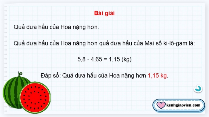 Giáo án PPT dạy thêm Toán 5 Chân trời bài 29: Trừ hai số thập phân