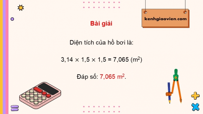 Giáo án PPT dạy thêm Toán 5 Chân trời bài 49: Diện tích hình tròn