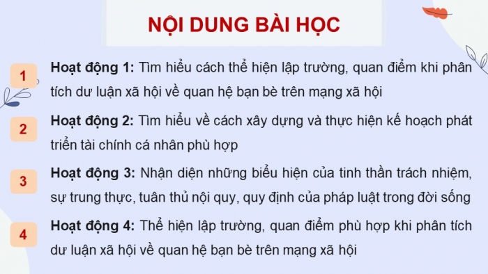 Giáo án điện tử Hoạt động trải nghiệm 12 cánh diều Chủ đề 3: Làm chủ bản thân và sống có trách nhiệm (P2)