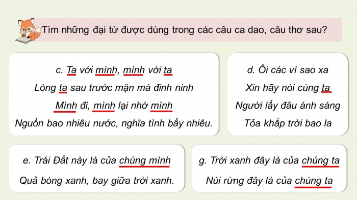 Giáo án điện tử Tiếng Việt 5 chân trời Bài 5: Luyện tập về đại từ