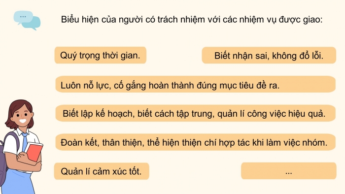 Giáo án điện tử Hoạt động trải nghiệm 9 cánh diều Chủ đề 4 - Hoạt động giáo dục 1: Trách nhiệm trong công việc