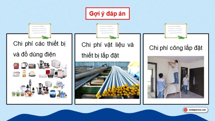 Giáo án điện tử Công nghệ 9 Lắp đặt mạng điện trong nhà Cánh diều Bài 5: Tính toán chi phí cho mạng điện trong nhà