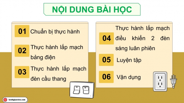 Giáo án điện tử Công nghệ 9 Lắp đặt mạng điện trong nhà Chân trời Chủ đề 6: Thực hành lắp đặt mạng điện trong nhà (P2)