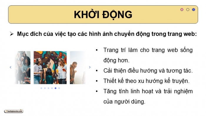 Giáo án điện tử Tin học ứng dụng 12 chân trời Bài E5: Nhúng mã và tạo băng chuyền hình ảnh