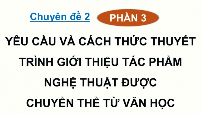 Giáo án điện tử chuyên đề Ngữ văn 12 chân trời CĐ 2 Phần 3: Yêu cầu và cách thức thuyết trình giới thiệu tác phẩm nghệ thuật được chuyển thể từ văn học