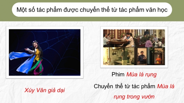 Giáo án điện tử chuyên đề Ngữ văn 12 cánh diều CĐ 2 Phần I: Tác phẩm văn học và tác phẩm nghệ thuật chuyển thể từ tác phẩm văn học