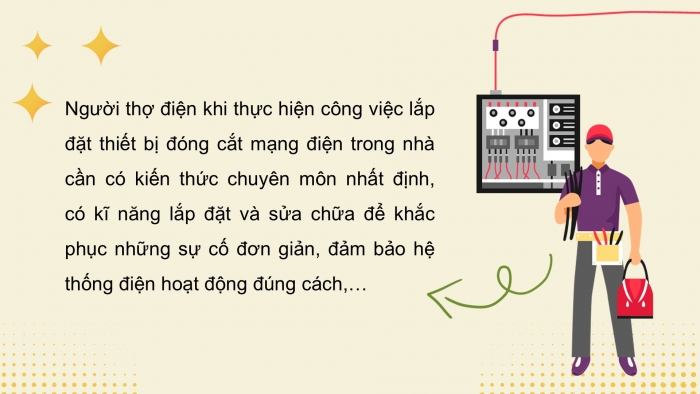 Giáo án điện tử Công nghệ 9 Lắp đặt mạng điện trong nhà Kết nối Bài 7: Một số ngành nghề liên quan đến lắp đặt mạng điện trong nhà