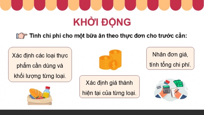 Giáo án điện tử Công nghệ 9 Chế biến thực phẩm Kết nối Bài 5: Dự án Tính toán chi phí bữa ăn theo thực đơn