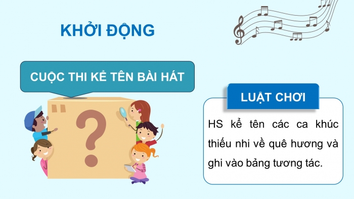 Giáo án điện tử Âm nhạc 5 chân trời Tiết 2: Ôn tập hát A-ri-ang khúc hát quê hương. Đọc nhạc Bài đọc nhạc số 2