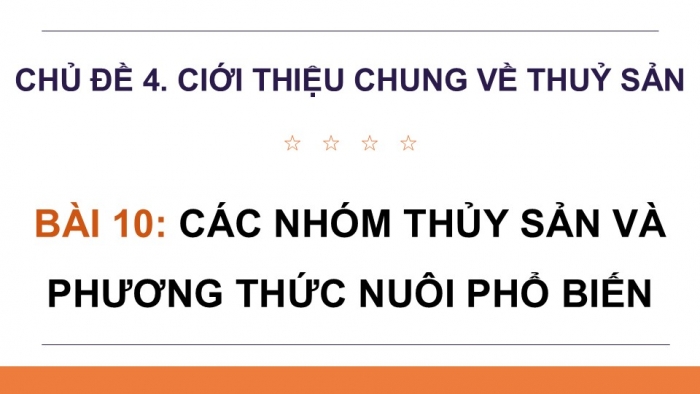 Giáo án điện tử Công nghệ 12 Lâm nghiệp Thủy sản Cánh diều Bài 10: Các nhóm thuỷ sản và phương thức nuôi phổ biến