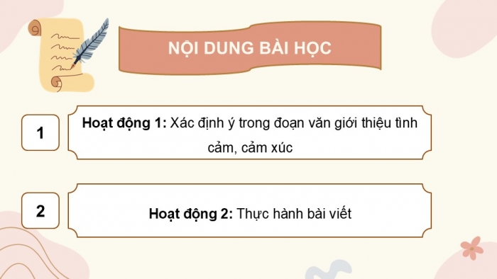 Giáo án điện tử Tiếng Việt 5 cánh diều Bài 6: Luyện tập viết đoạn văn thể hiện tình cảm, cảm xúc (Tìm ý, sắp xếp ý)