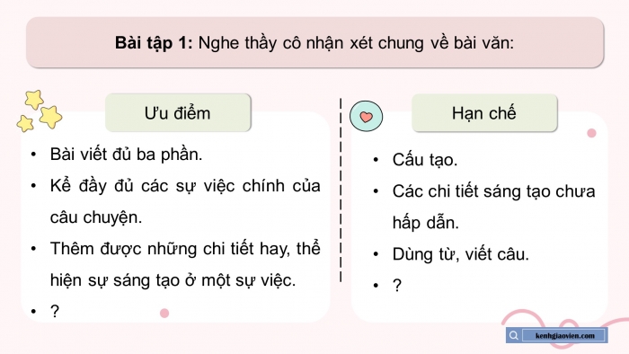 Giáo án điện tử Tiếng Việt 5 chân trời Bài 7: Trả bài văn kể chuyện sáng tạo (Bài viết số 1)