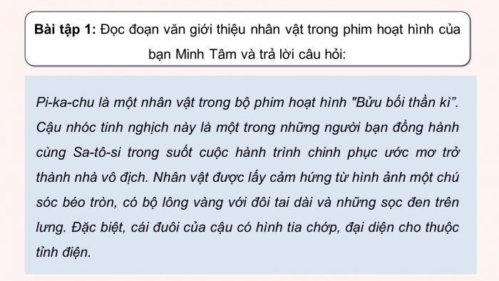 Giáo án điện tử Tiếng Việt 5 chân trời Bài 5: Đoạn văn giới thiệu nhân vật trong phim hoạt hình