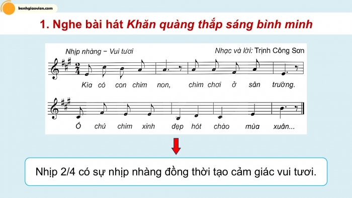 Giáo án điện tử Âm nhạc 5 kết nối Tiết 9: Lí thuyết âm nhạc Nhịp 2/4, Đọc nhạc Bài số 2