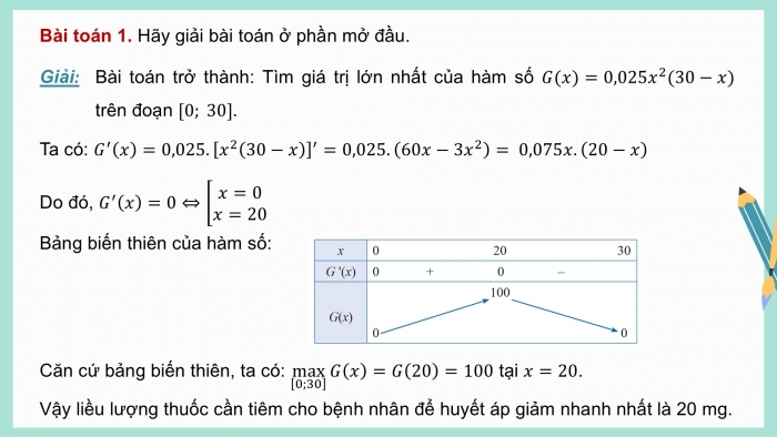 Giáo án điện tử chuyên đề Toán 12 cánh diều Bài 2: Vận dụng đạo hàm để giải quyết một số bài toán tối ưu trong thực tiễn