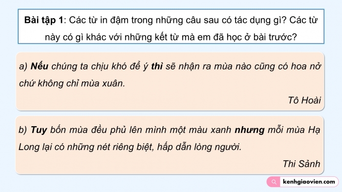 Giáo án điện tử Tiếng Việt 5 cánh diều Bài 9: Kết từ (tiếp theo)