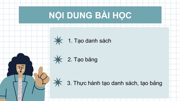 Giáo án điện tử Khoa học máy tính 12 cánh diều Bài 4: Trình bày nội dung theo dạng danh sách, bảng biểu