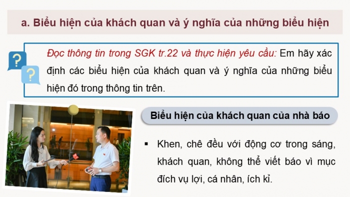 Giáo án điện tử Công dân 9 chân trời Bài 4: Khách quan và công bằng