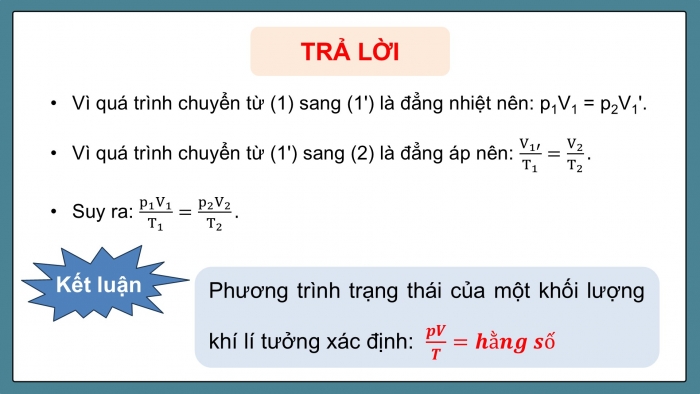 Giáo án điện tử Vật lí 12 kết nối Bài 11: Phương trình trạng thái của khí lí tưởng