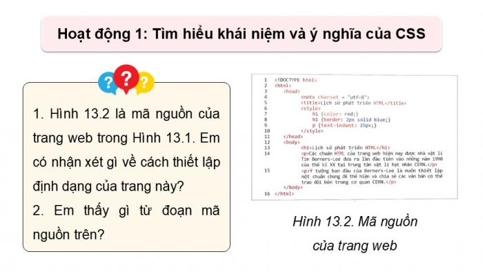 Giáo án điện tử Tin học ứng dụng 12 kết nối Bài 13: Khái niệm, vai trò của CSS