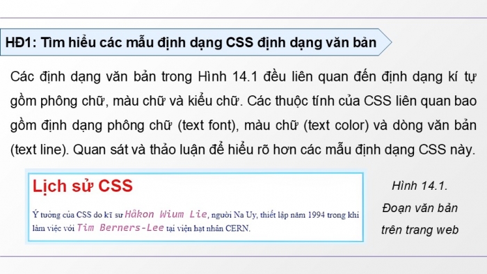 Giáo án điện tử Tin học ứng dụng 12 kết nối Bài 14: Định dạng văn bản bằng CSS