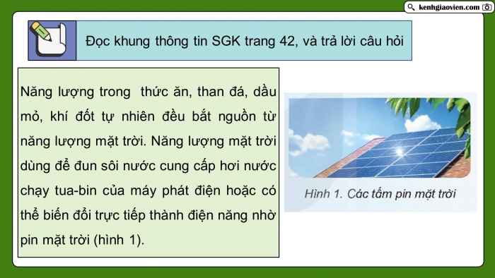 Giáo án điện tử Khoa học 5 kết nối Bài 11: Sử dụng năng lượng mặt trời, năng lượng gió, năng lượng nước chảy